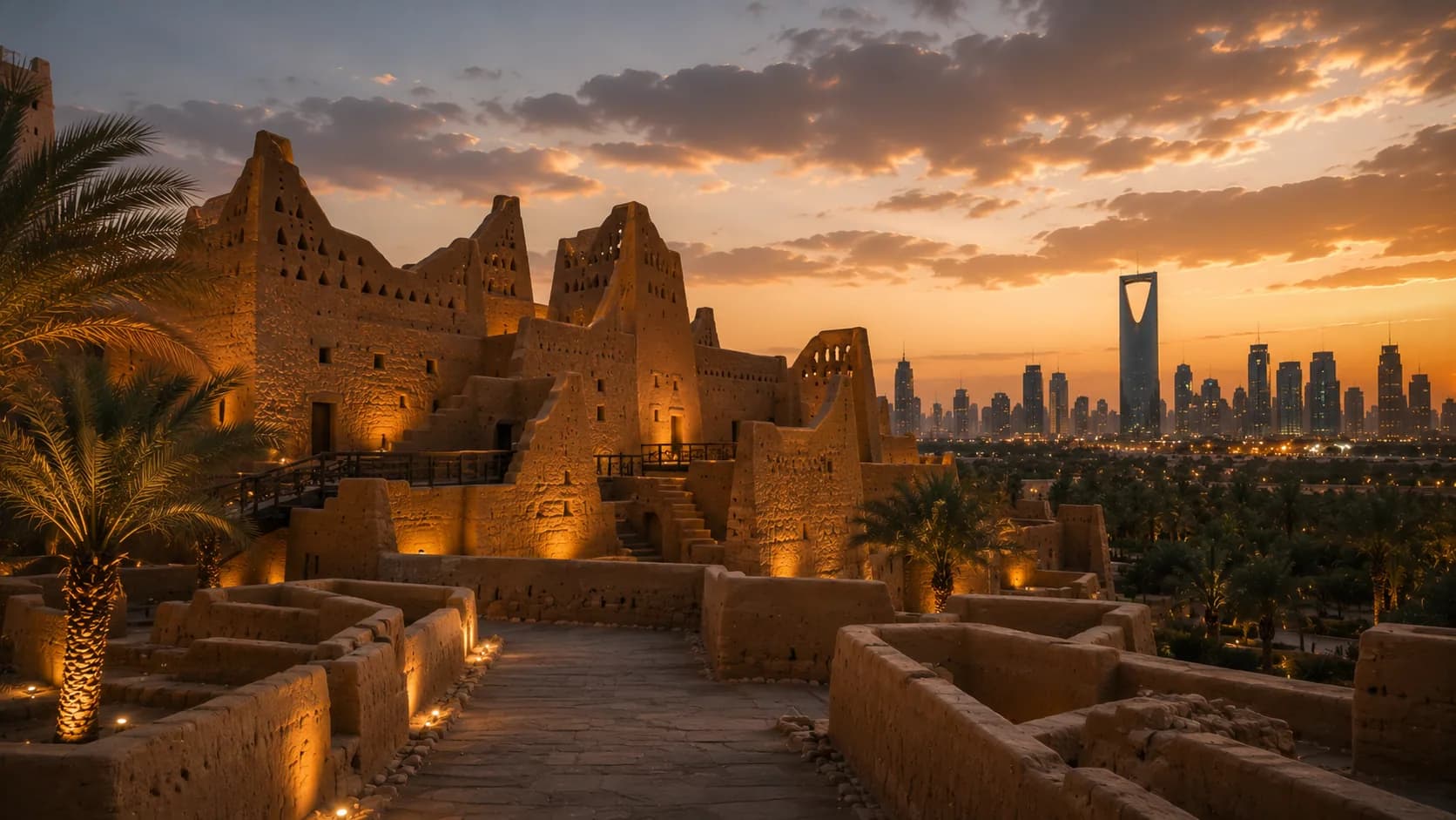 Diriyah At-Turaif Heritage & Riyadh Skyline Sunset
